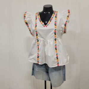 White Top With Colorful Embroidery